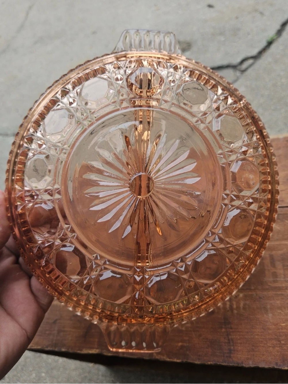Vintage Pink Glass Divided Serving Dish-CHIP - Picture 4 of 7